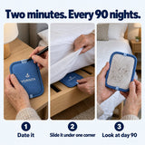 How to use it: date it, slide it under one corner of the mattress, look at day 90